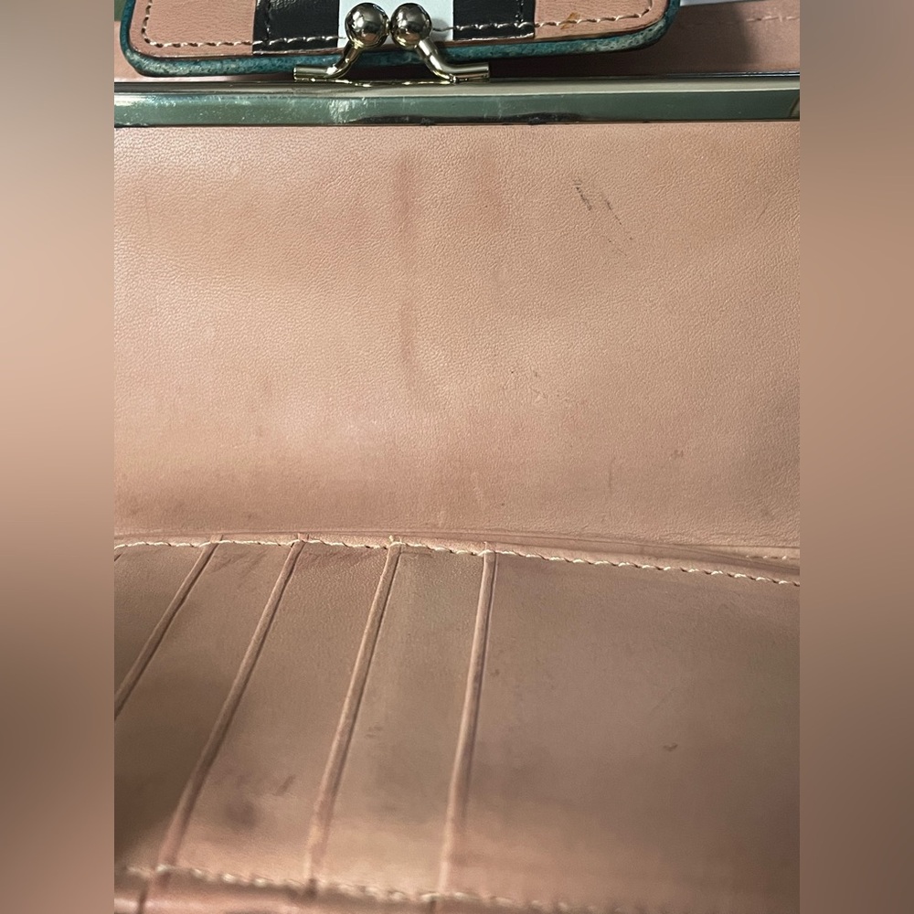 Vintage Gwen Stefani Lamb L.A.M.B. Wallet Leather Y2K Teal Blue Tan Rare Color - Picture 13 of 15